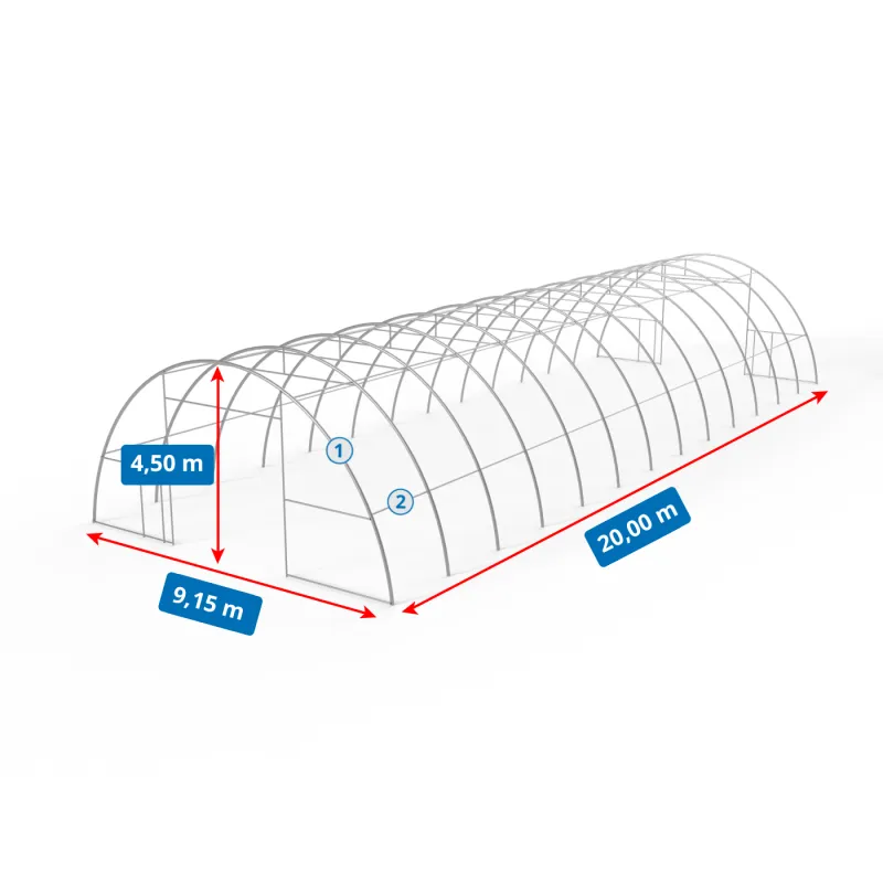 Hala namiotowa łukowa 9,15x20m PVC 900g/m² w wersji zielonej