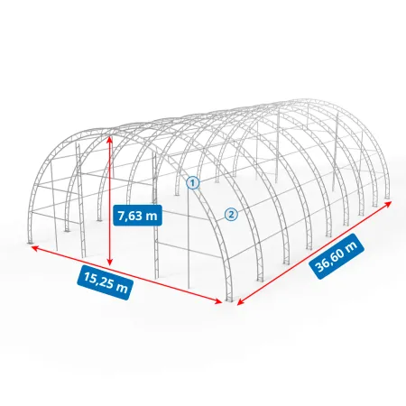 Hala namiotowa łukowa wzmocniona 15,25x36,6m PVC 900g/m² w wersji zielonej