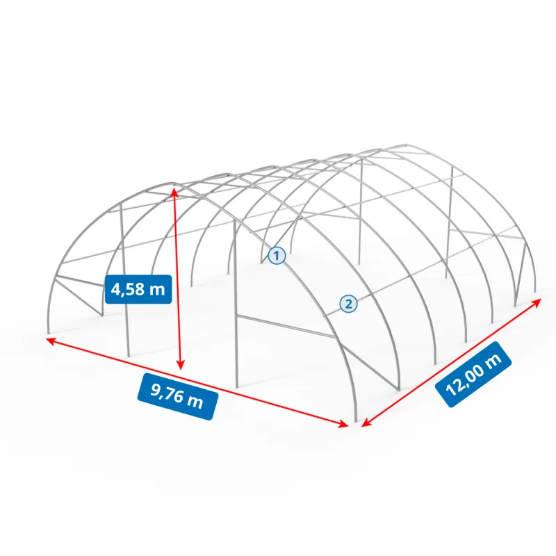 Hala namiotowa łukowa 9,76x12m PVC 900g/m² w wersji zielonej