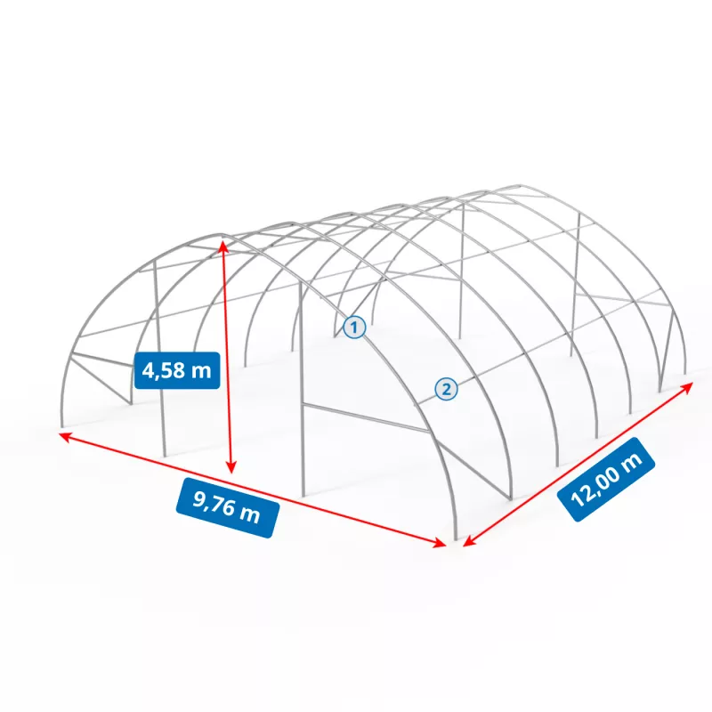 Hala namiotowa łukowa 9,76x12m PVC 750g/m2