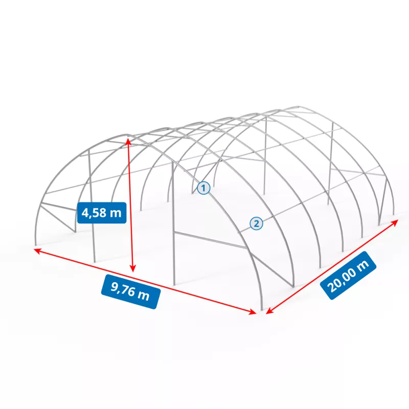 Hala namiotowa łukowa 9,76x20m PVC 750g/m2