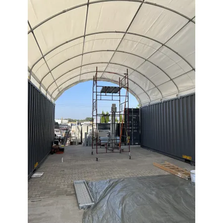 Zadaszenie kontenerowe 6x12m ze ścianą tylną PVC 900g/m2