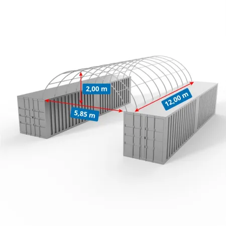 Zadaszenie kontenerowe 6x12m ze ścianą tylną PVC 900g/m2