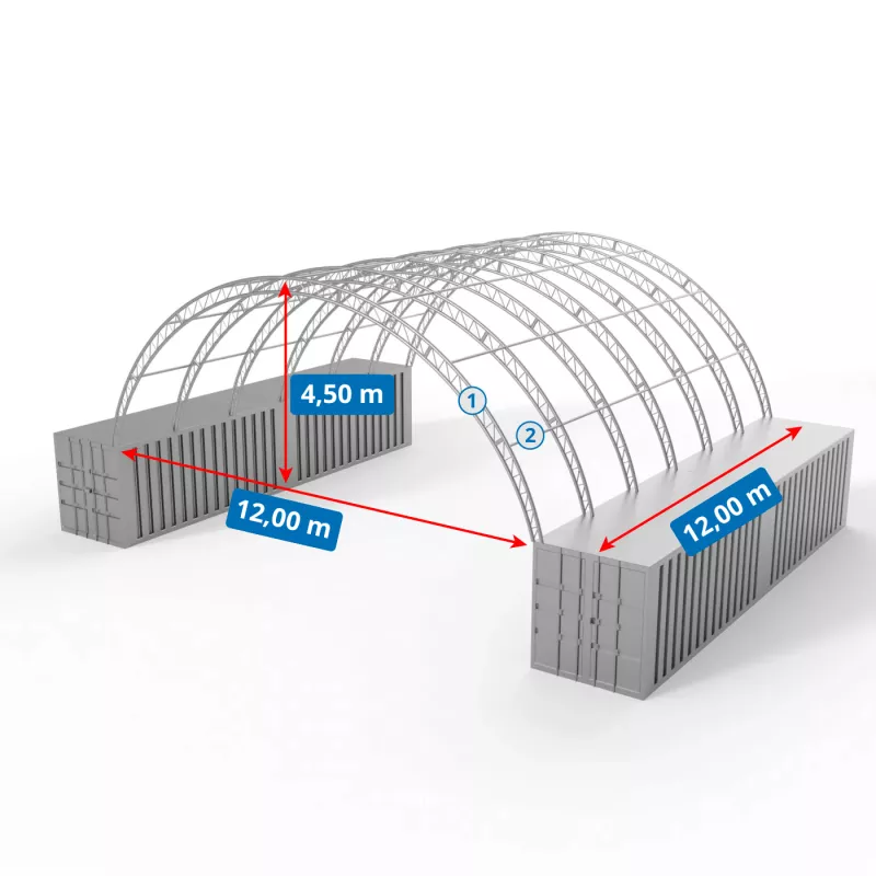 Zadaszenie kontenerowe wzmocnione 12x12m PVC 750g/m2