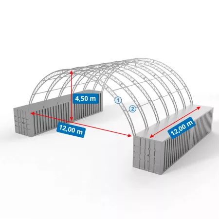 Zadaszenie kontenerowe wzmocnione 12x12m PVC 750g/m2