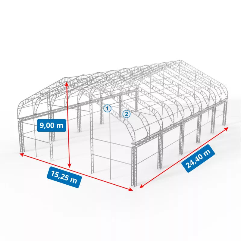 Hala namiotowa XL z dwuspadowym dachem 15,25x24,4m PVC 750g/m2