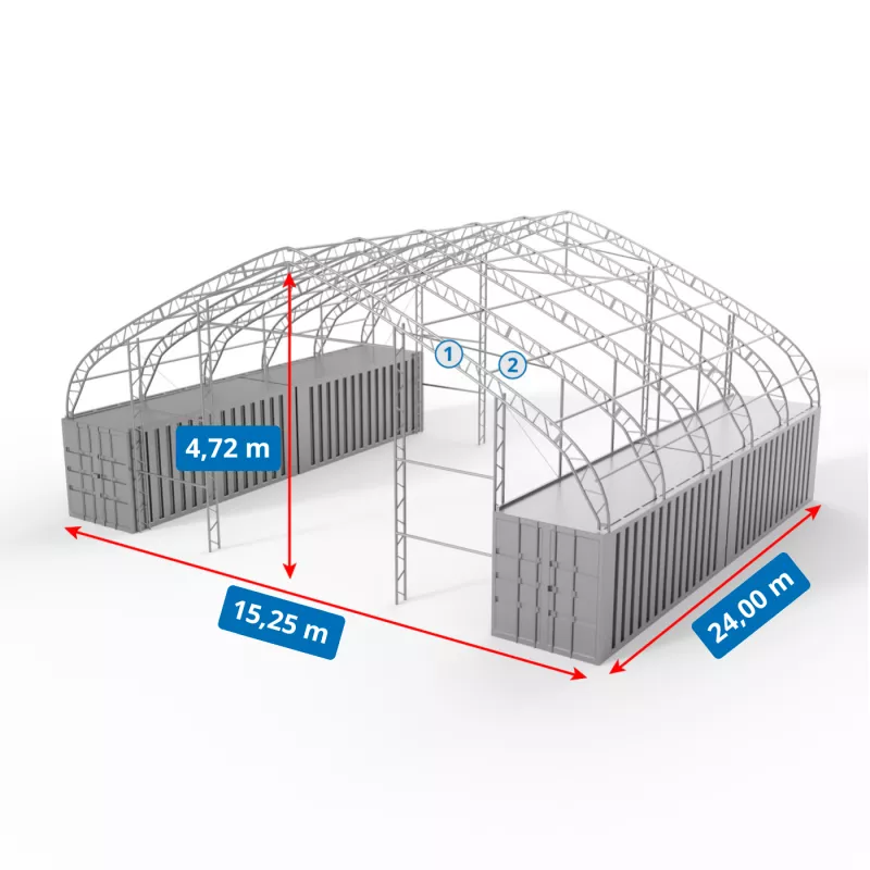 Zadaszenie kontenerowe 15,25x24m ze ścianami PVC 750g/m2