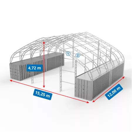 Zadaszenie kontenerowe XL 15,25x12m ze ścianami PVC 750g/m2