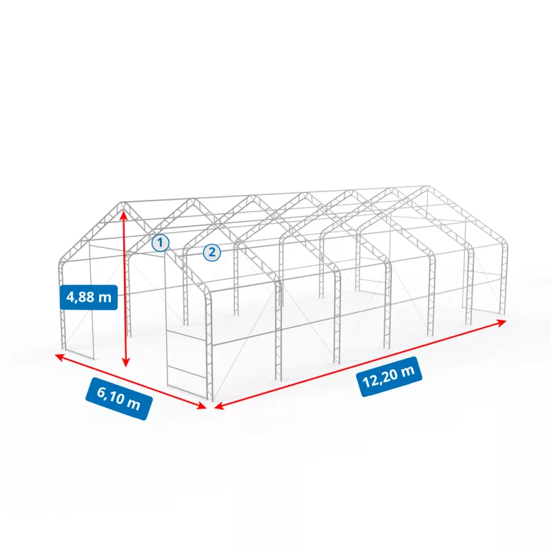 Hala namiotowa z dwuspadowym dachem 6,1x12,2m PVC 750g/m2