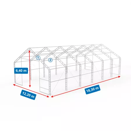 Hala namiotowa z dwuspadowym dachem 12,2x18,3m PVC 750g/m2