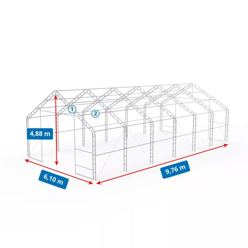 Hala namiotowa z dwuspadowym dachem 6,1x9,76m PVC 750g/m2